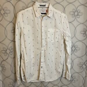 Men's Denim & Flower White/Blue Anchors Button Up Long Sleeve Shirt Size Medium